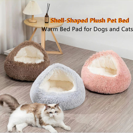 Cozy Cuddle Plush Nest – 2-in-1 Shell-Shaped Cat & Puppy Bed for Ultimate Warmth
