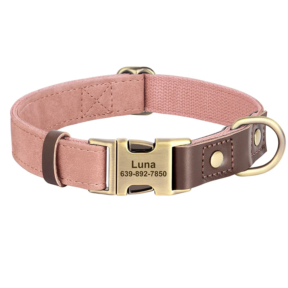 Personalized Leather Dog Collar - Custom Engraved ID with Durable Buckle