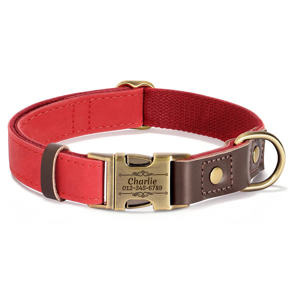RetroChic Custom Engraved Leather Dog Collar – Personalized Vintage Style for All Breeds