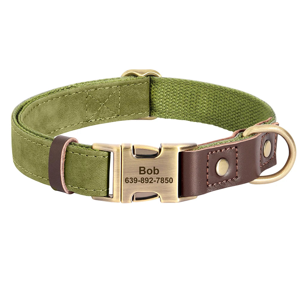 Personalized Leather Dog Collar - Custom Engraved ID with Durable Buckle