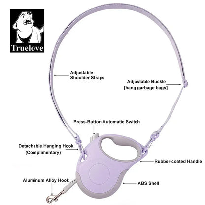 Truelove Tangle-Free Hands-Free Retractable Leash – 16ft Nylon Tape Walking System with One-Handed Brake & Bonus Shoulder Strap