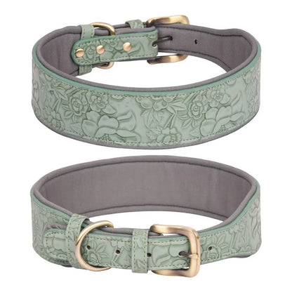 PawGrand Embossed PU Leather Padded Collar – Premium Comfort for Medium and Large Dogs