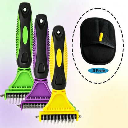 Dual-Action Pet Grooming Comb – Professional Stainless Steel Detangler & Undercoat Tool