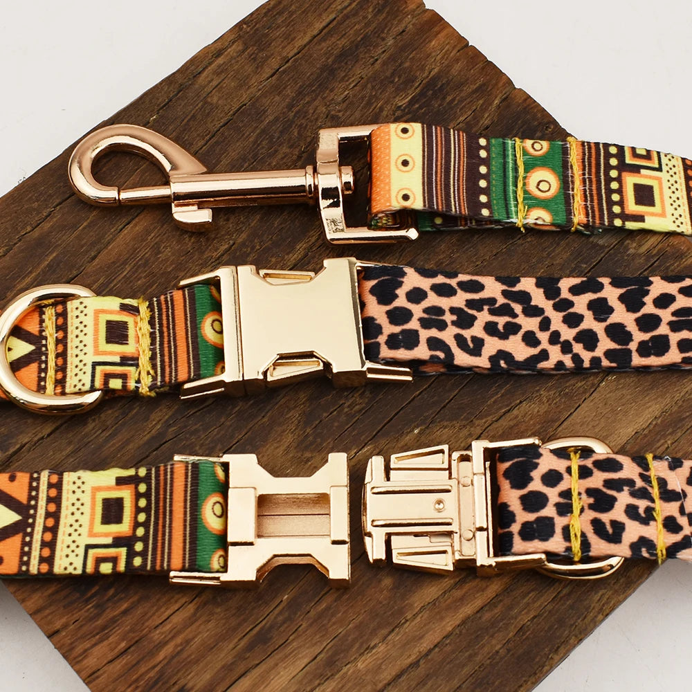 HeritagePaws Ethnic Dog Collar & Leash Set - Custom Engraved for All Breeds