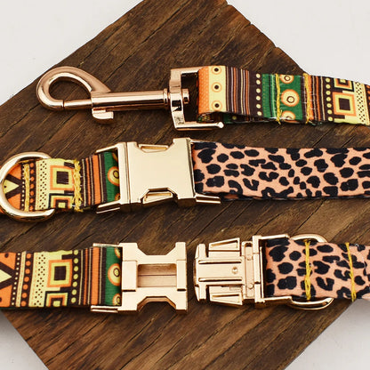 HeritagePaws Ethnic Dog Collar & Leash Set - Custom Engraved for All Breeds