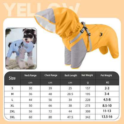 StormGuard Four-Legged Waterproof Raincoat – Full-Body Windproof Pet Poncho with Hood
