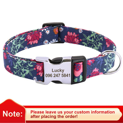 Blossom Charm: Personalized Floral Dog Collar with Engraved ID Tag