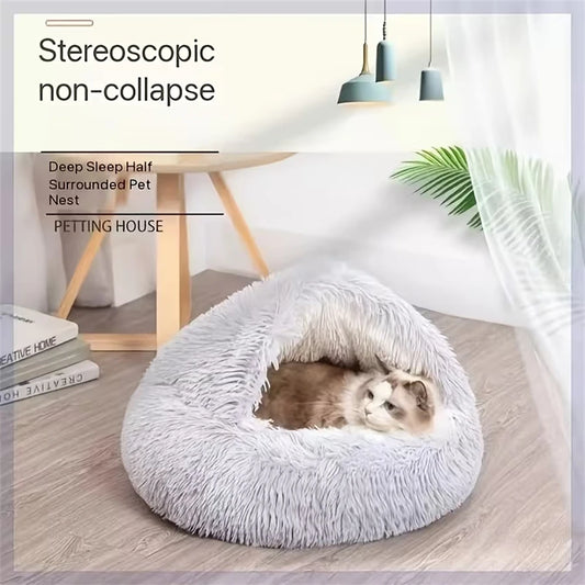 Cozy Cuddle Plush Nest – 2-in-1 Shell-Shaped Cat & Puppy Bed for Ultimate Warmth