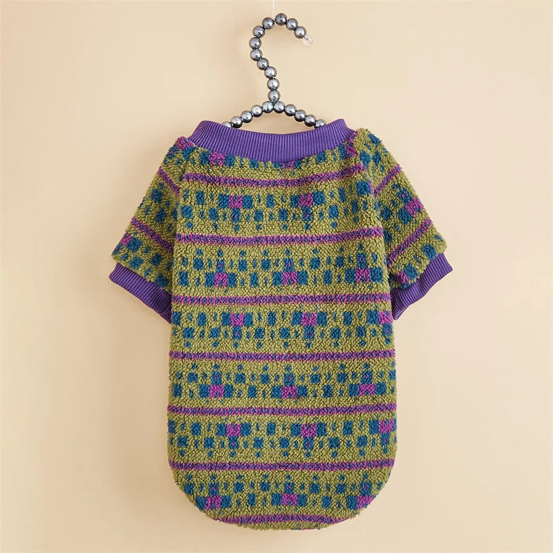 HeritageWarm Retro Ethnic Pet Hoodie – Cozy Autumn/Winter Knit Sweater for Small Dogs and Cats