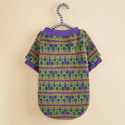 HeritageWarm Retro Ethnic Pet Hoodie – Cozy Autumn/Winter Knit Sweater for Small Dogs and Cats
