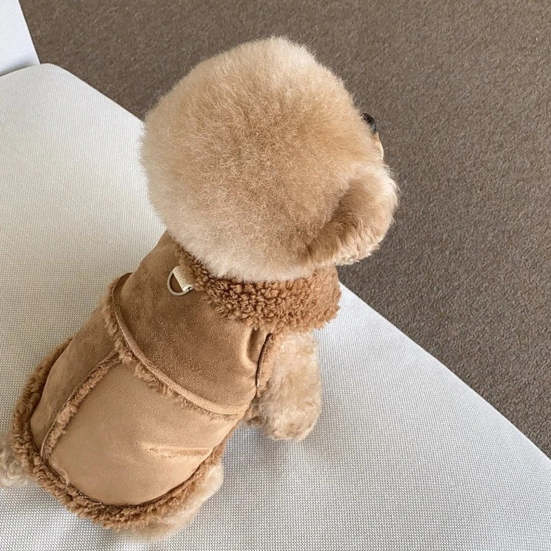 Classic Wool Dog Vest with Traction Buckle – Cozy Velvet Jacket Coat for Pets