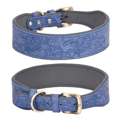 PawGrand Embossed PU Leather Padded Collar – Premium Comfort for Medium and Large Dogs