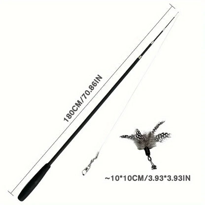 Extendable Cartoon Cat Teaser Rod – Interactive Feather Toy