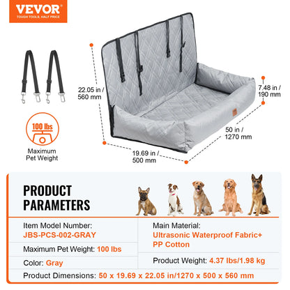 VEVOR Dog Car Seat Waterproof Dog Booster Seat Pet Car Seat with Clip-On Safety Leash PP Cotton Car Bed for Medium & Large Dog
