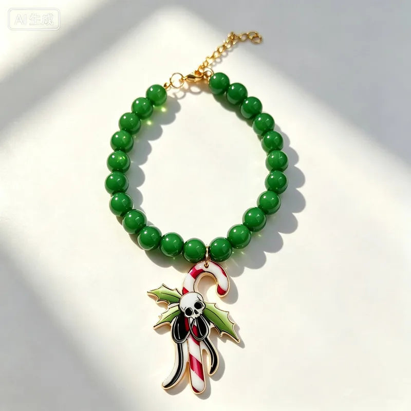 JollyJingle Xmas Beaded Pet Necklace – Festive Holiday Charm Collar