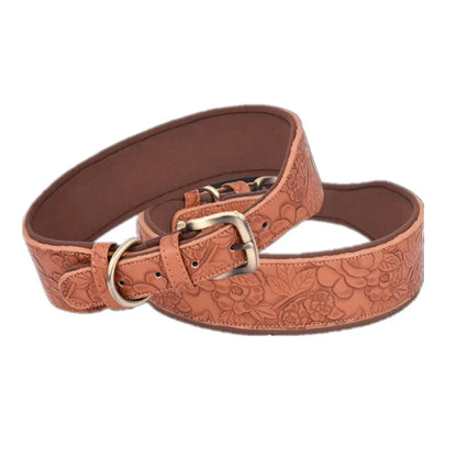 PawGrand Embossed PU Leather Padded Collar – Premium Comfort for Medium and Large Dogs