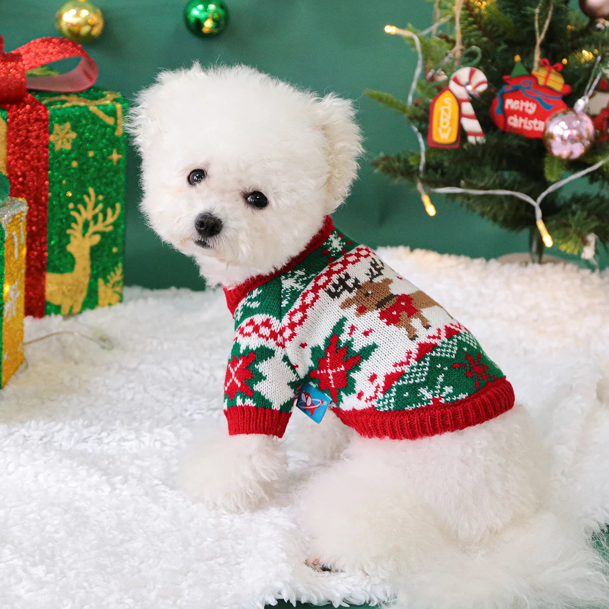 Cozy Christmas Rudolph Elk Sweater - Festive Knitwear for Your Pet