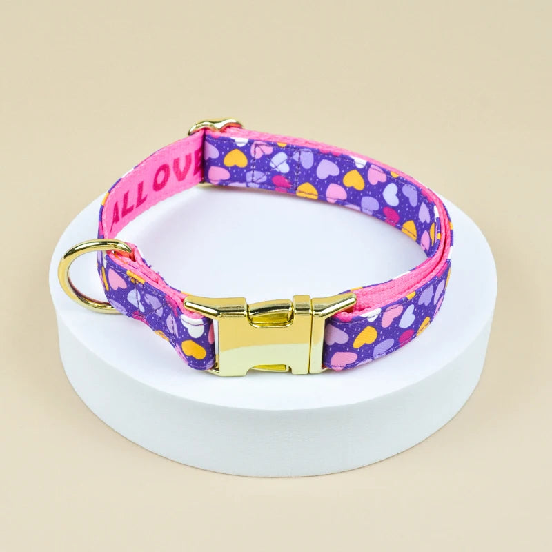 LoveFest Adjustable Pet Collar – Double-Sided Print with Charming Pendant