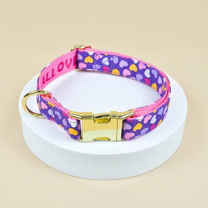 LoveFest Adjustable Pet Collar – Double-Sided Print with Charming Pendant