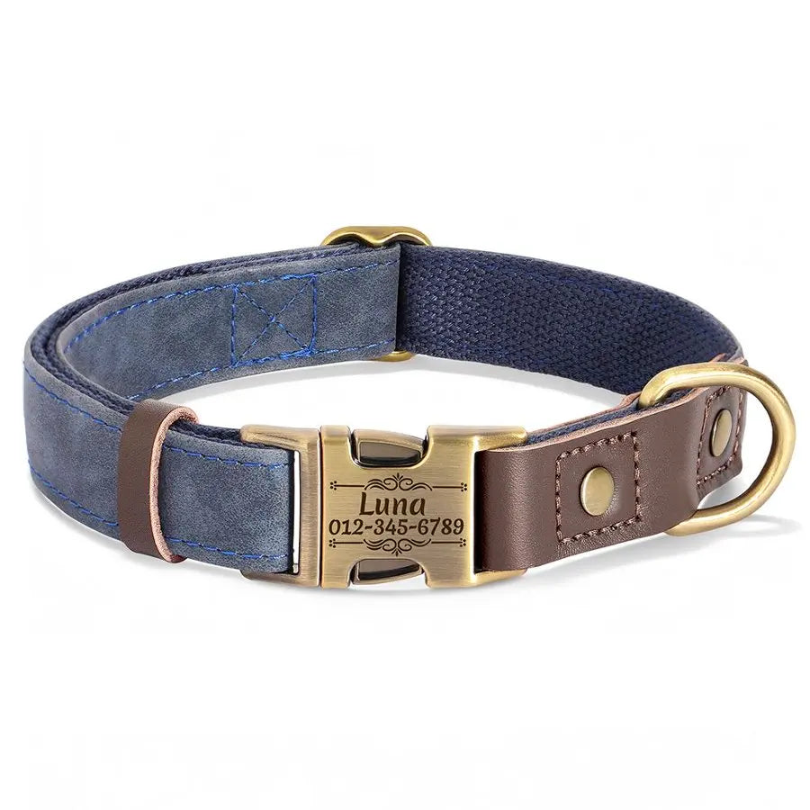 RetroChic Custom Engraved Leather Dog Collar – Personalized Vintage Style for All Breeds