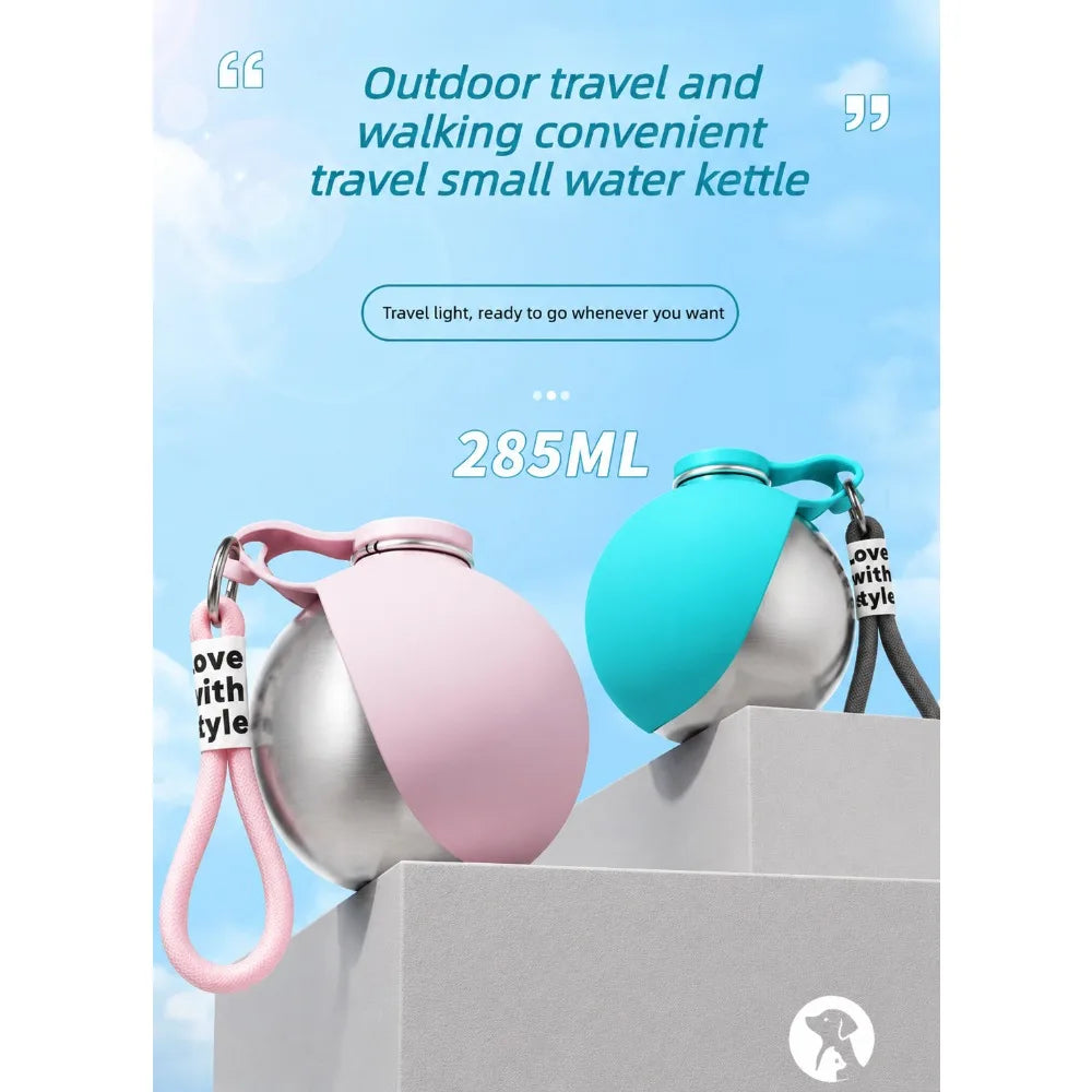 AquaSphere Portable Stainless Steel Pet Travel Bottle – Collapsible Silicone Drinking Bowl for Active Hydration
