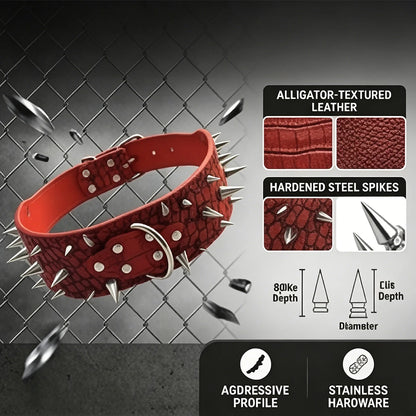 CyberPunk Crocodile-Grain Studded Dog Collar – Heavy Duty PU Leather Neck Protection