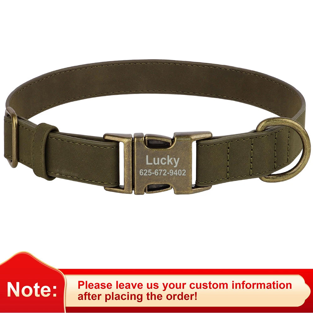 Customizable Leather Dog Collar - Free Personalize for All Breeds