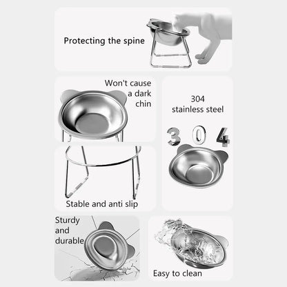 Elevated Stainless Steel Cat Bowl with Slanted Neck Guard