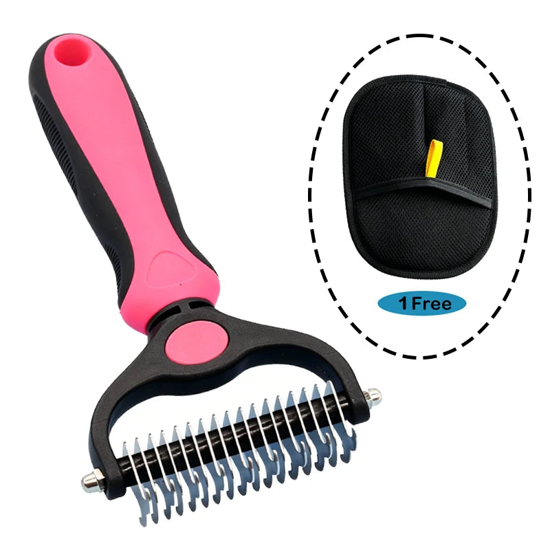 Dual-Action Pet Grooming Comb – Professional Stainless Steel Detangler & Undercoat Tool