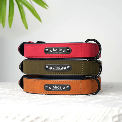 Personalized Comfort PU Leather Dog Collar - Free Engraved Paw Necklace