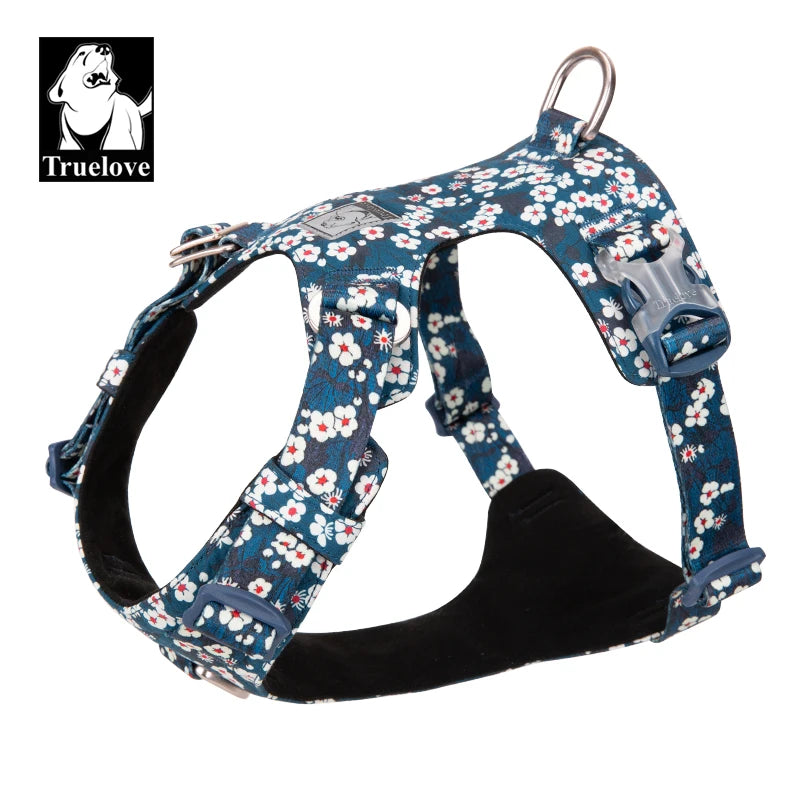 TrueBloom Floral Cotton Dog Harness - Detachable Strap for All Breeds