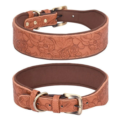 PawGrand Embossed PU Leather Padded Collar – Premium Comfort for Medium and Large Dogs