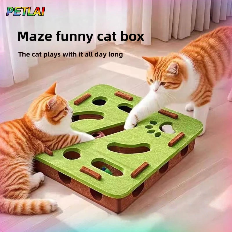 Interactive Felt Maze Box with Bell Balls for Cats