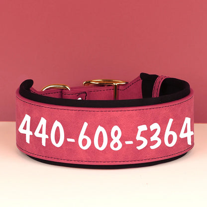 TitanTough Personalized Wide Leather Dog Collar – Premium Padded Heavy-Duty ID Protection for Medium & Large Breeds