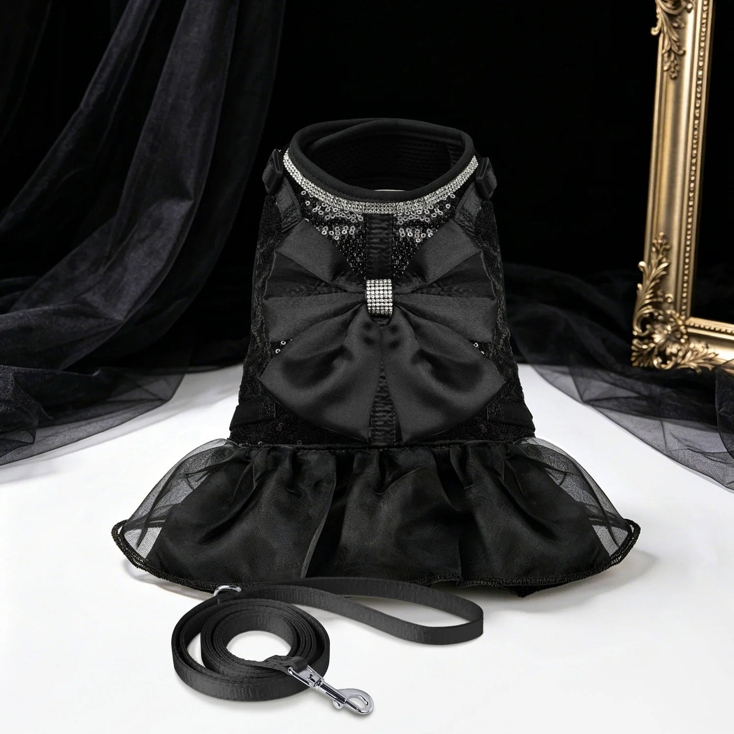 PrincessGlow Glitter Dress Harness & Leash Set – Sparkling Elegance for Special Occasions