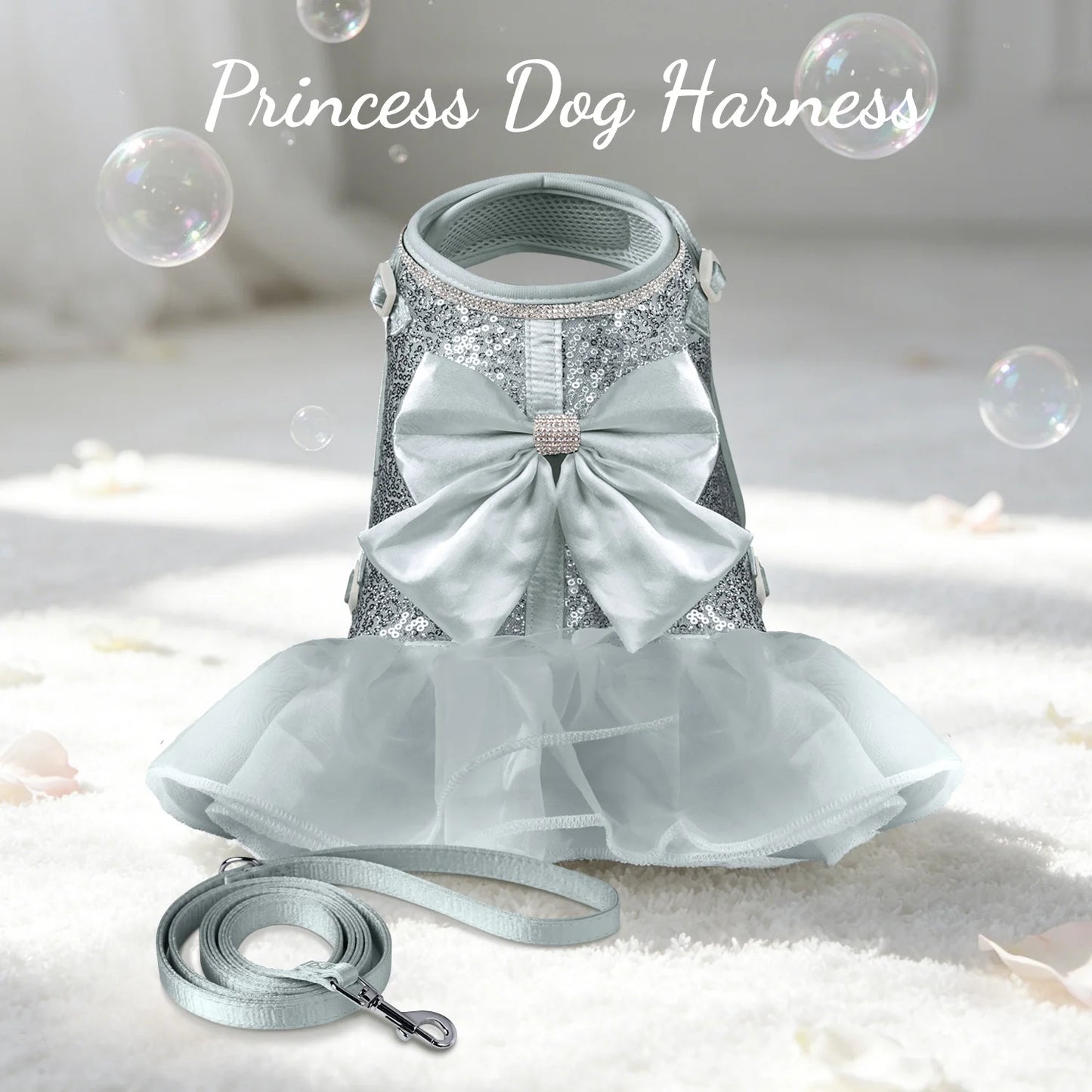 PrincessGlow Glitter Dress Harness & Leash Set – Sparkling Elegance for Special Occasions