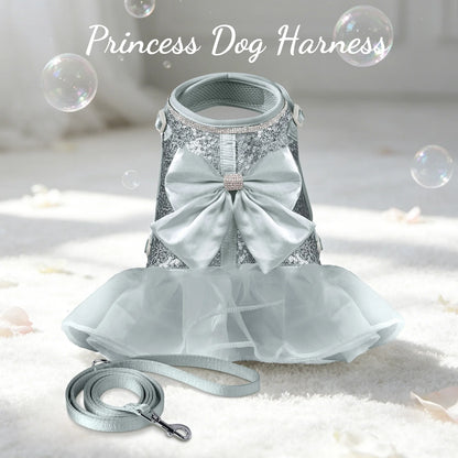 PrincessGlow Glitter Dress Harness & Leash Set – Sparkling Elegance for Special Occasions