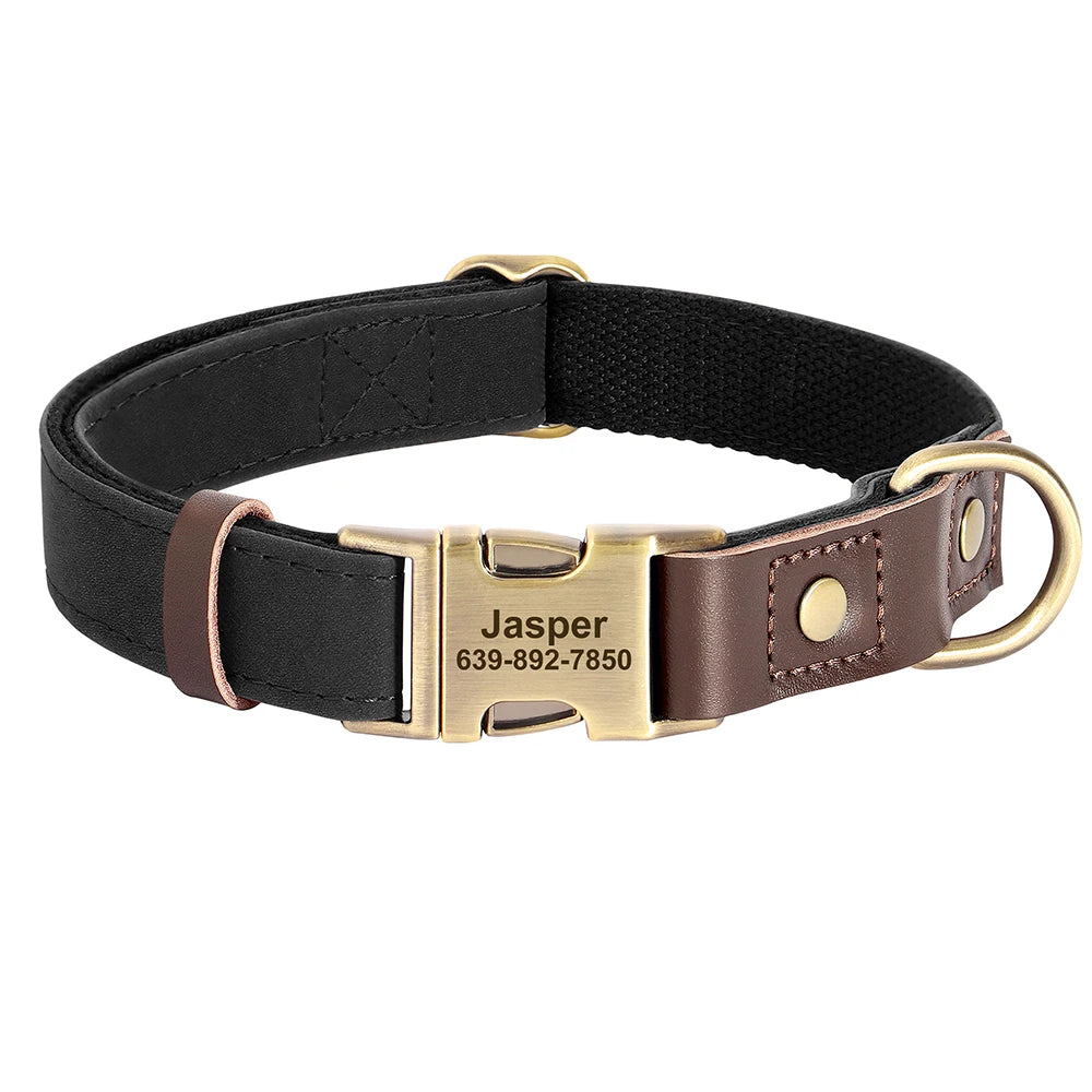 Personalized Leather Dog Collar - Custom Engraved ID with Durable Buckle