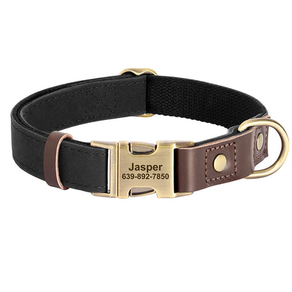 Personalized Leather Dog Collar - Custom Engraved ID with Durable Buckle