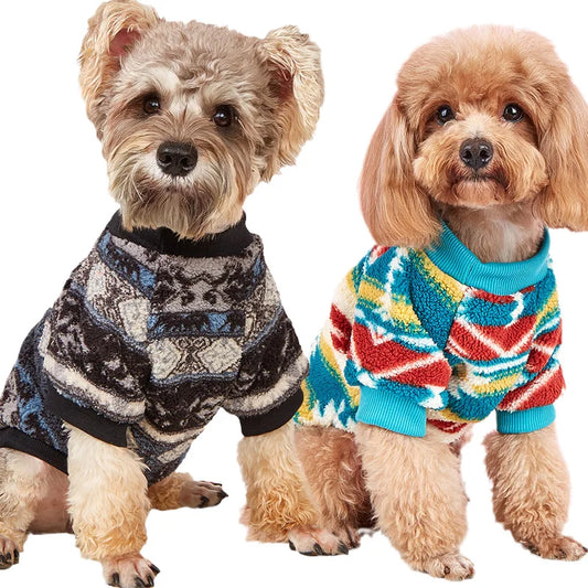HeritageWarm Retro Ethnic Pet Hoodie – Cozy Autumn/Winter Knit Sweater for Small Dogs and Cats