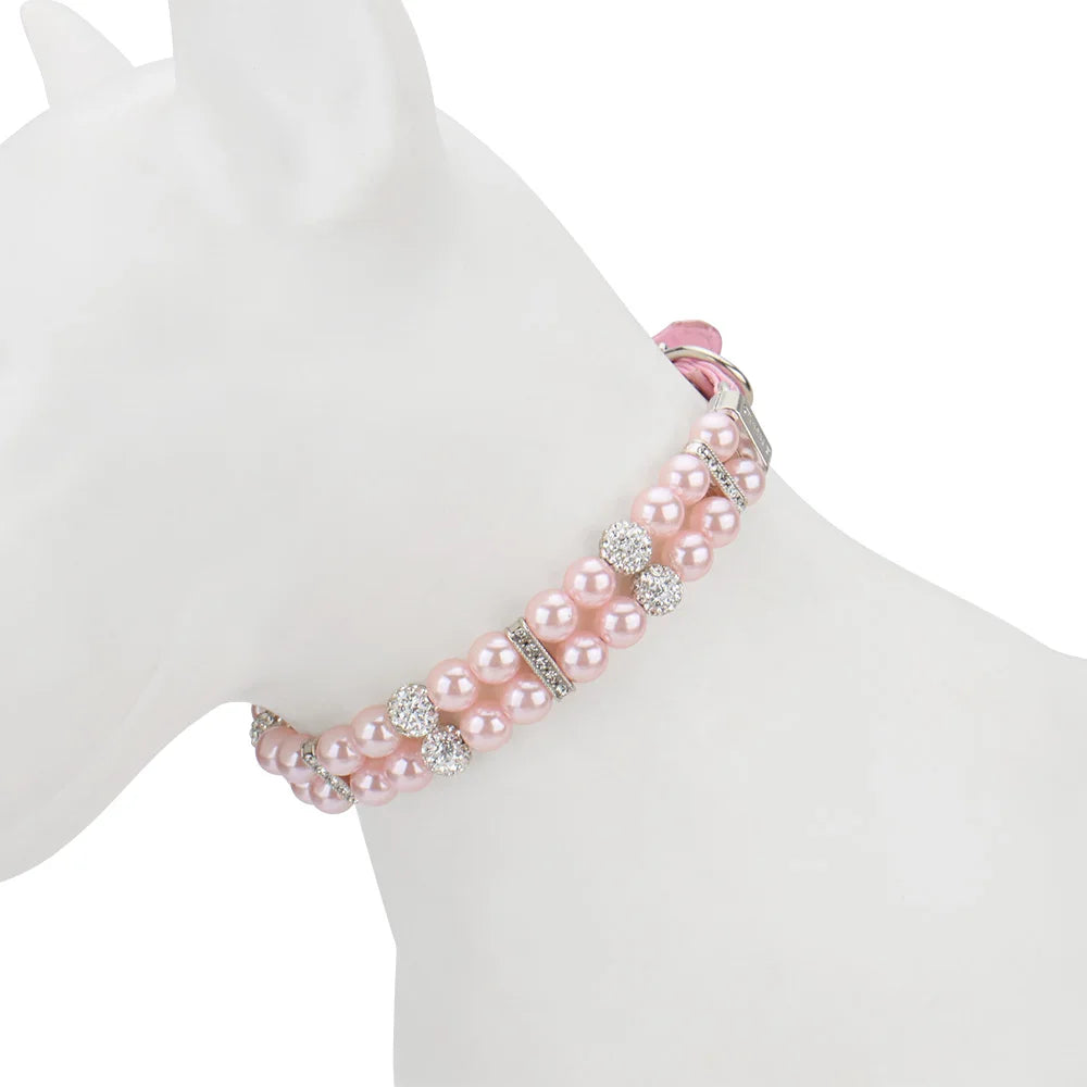 PearlGlow Artificial Pearl & Rhinestone Pet Collar – Elegant Party Necklace for Cats and Dogs