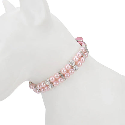 PearlGlow Artificial Pearl & Rhinestone Pet Collar – Elegant Party Necklace for Cats and Dogs