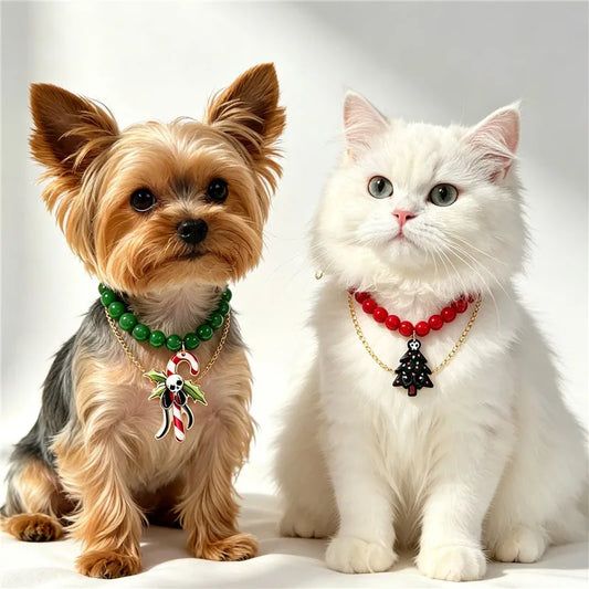 JollyJingle Xmas Beaded Pet Necklace – Festive Holiday Charm Collar