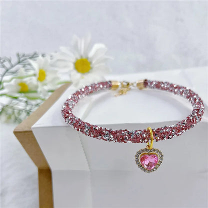 CrystalShine Heart Gem Pendant Pet Necklace – Elegant Rhinestone Breakaway Party Collar