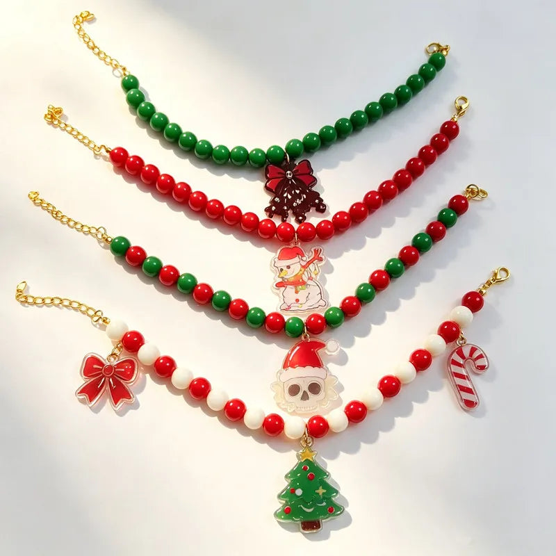 JollyJingle Xmas Beaded Pet Necklace – Festive Holiday Charm Collar