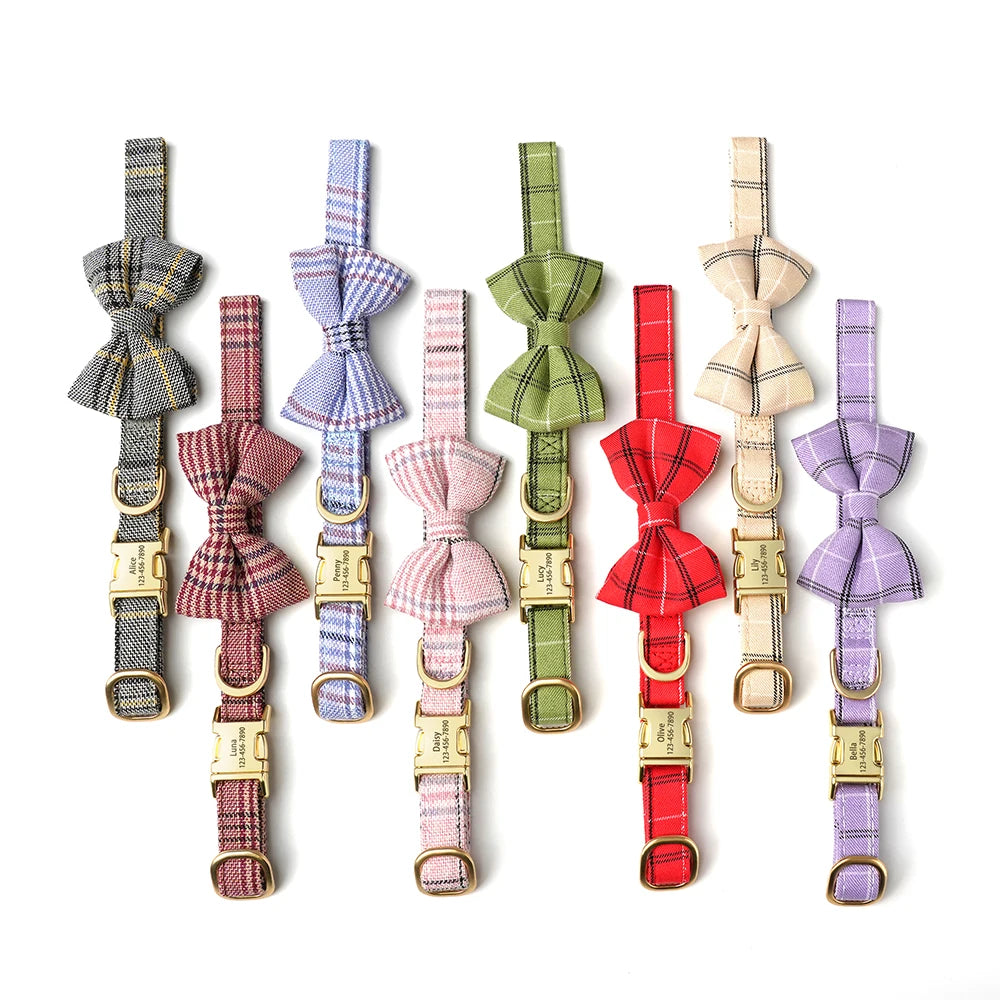 BowtieCharm Personalized Dog & Cat Collar – Custom Engraved Nameplate for Small and Toy Breeds