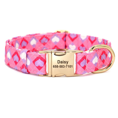 BlossomBuzz Personalized Nylon Dog Collar – Floral & Bee Print with Custom Pet ID
