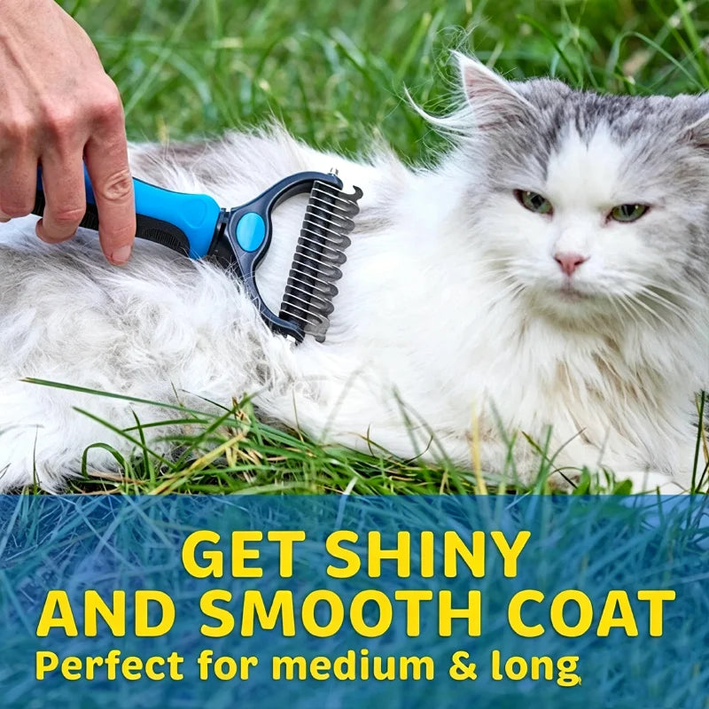 Dual-Action Pet Grooming Comb – Professional Stainless Steel Detangler & Undercoat Tool
