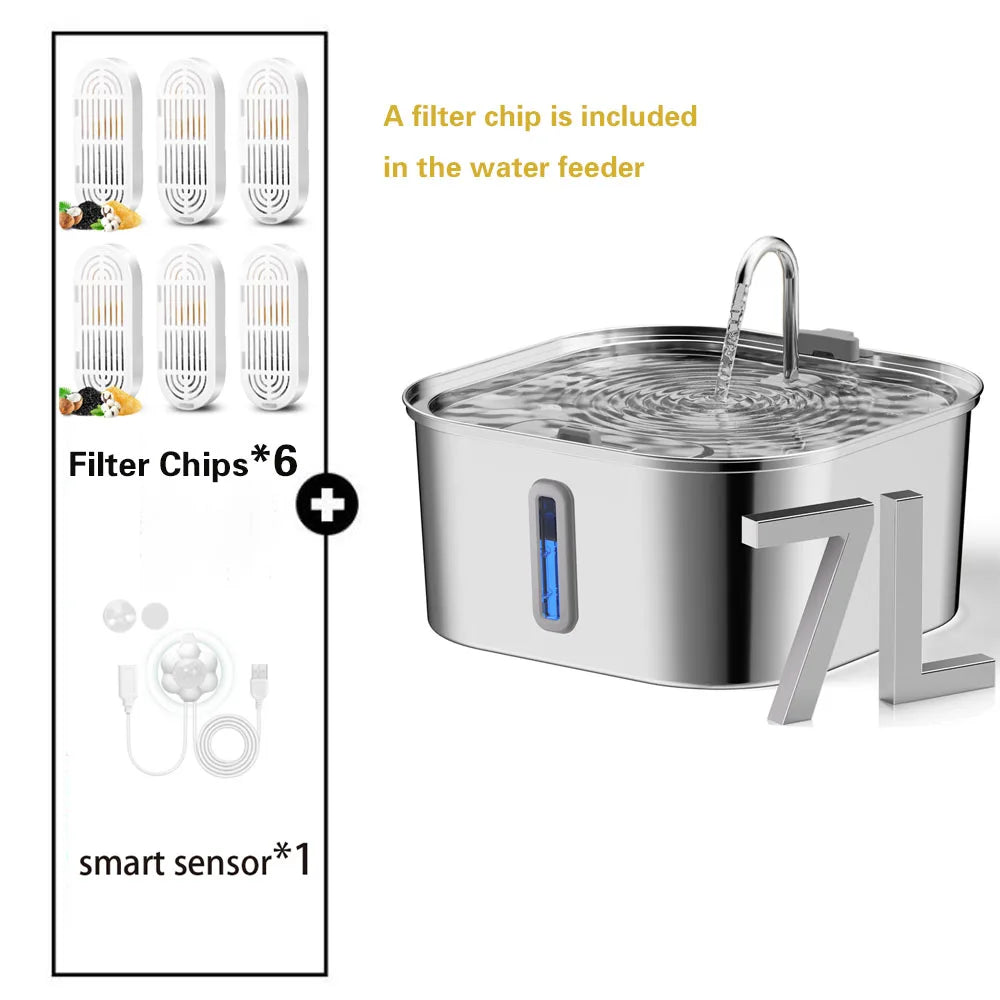 AquaFlow Stainless Steel Pet Water Fountain – Silent Hydration for Cats & Dogs