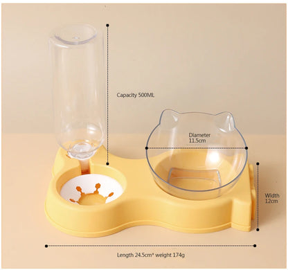 Pet Cat Food Water Bowl Automatic Feeder All-in-One